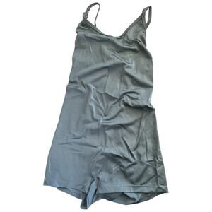 sleeveless shorts romper low back spaghetti strap satin gray green small NWOT